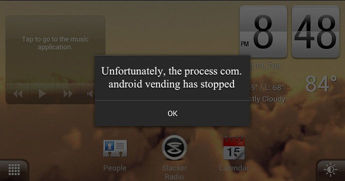 Неожиданная остановка процесса com.android.vending